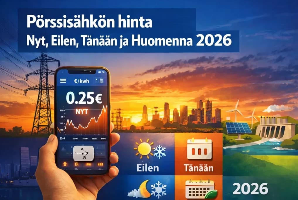 Pörssisähkön hinta huomenna 2026 – reaaliaikainen sähkön hintaseuranta älypuhelimella: nykyhetki, eilen, tänään ja huominen